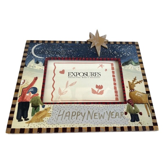 Vintage Exposures Hand Painted HAPPY NEW YEAR Picture Frame North Star UNIQUE - Picture 7 of 12
